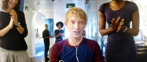 Caleb (played by Domnhall Gleeson) as the computer programmer that works for Nathan's company, Bluebook.